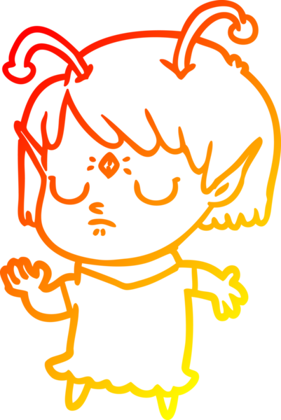 Bir insan tarafından çizilmiş bir uzaylı kız çizgi çizimi.