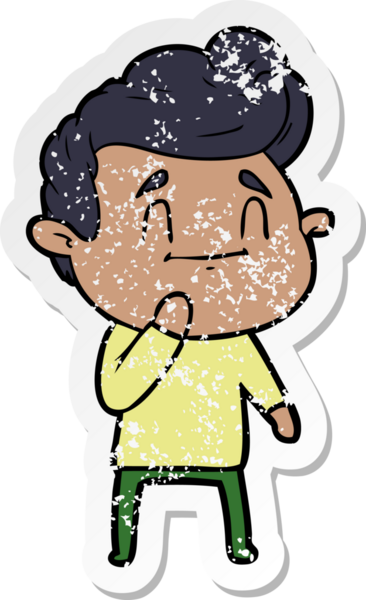 Bir insan tarafından çizilmiş mutlu bir çizgi film karakterinin sıkıntılı çıkartması.