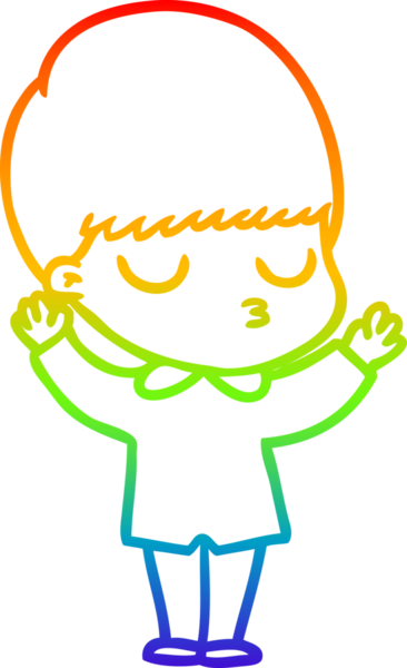 Gökkuşağı gradyan çizgi çizimi bir insan tarafından çizilmiş sakin bir çocuk