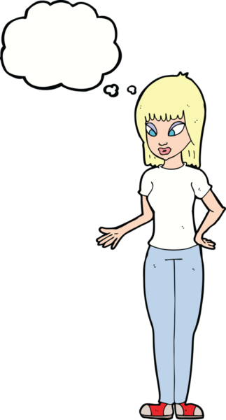 Bir insan tarafından çizilen düşünce baloncuğuyla açıklayan çizgi film kadını.