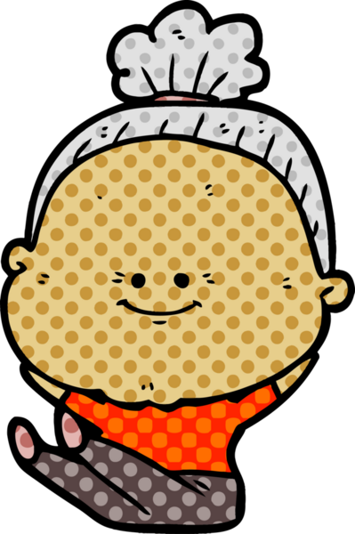 Bir insan tarafından çizilmiş mutlu yaşlı kadın çizgi filmi.