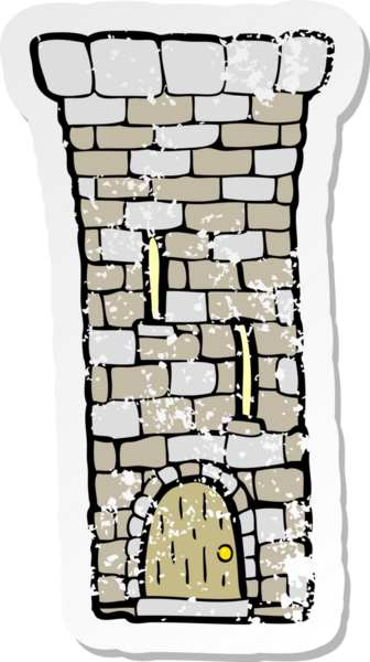 Bir insan tarafından çizilmiş eski bir şato kulesinin gerilimli çıkartması.