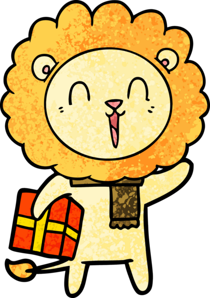 Bir insan tarafından çizilmiş gülen aslan karikatürü.