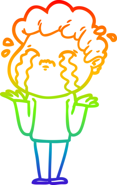 Gökkuşağı gradyan çizimi bir insan tarafından çizilmiş ağlayan bir karikatür adamı çiziyor.