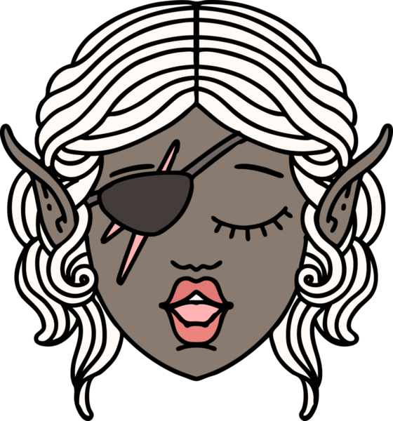 Retro Dövme Tarzı Elf düzenbaz karakter yüzü Bir insan tarafından çizildi