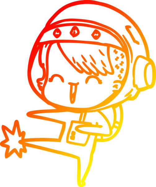 Bir insan tarafından çizilmiş, mutlu bir uzay kızının sıcak çizgi çizimi.