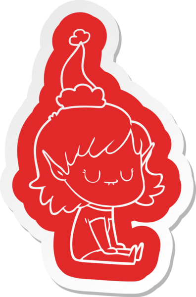 Bir insan tarafından çizilmiş Noel Baba şapkası giyen elf bir kızın komik çizgi film çıkartması.