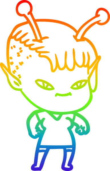 Gökkuşağı gradyan çizgisi bir insan tarafından çizilmiş şirin bir uzaylı kızın çizimi.