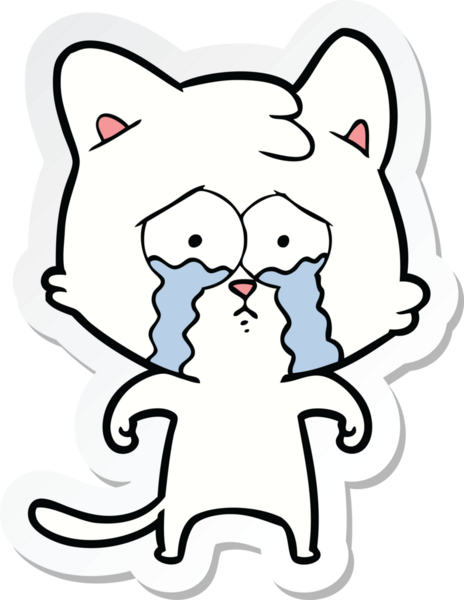 Bir insan tarafından çizilmiş ağlayan bir kedinin çıkartması.