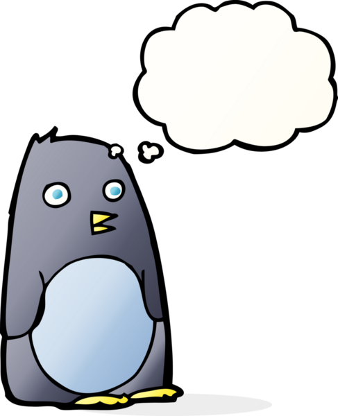 Bir insan tarafından çizilmiş düşünce baloncuklu penguen.