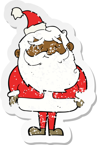 Bir insanın çizdiği Noel Baba çizgi filminin gerilimli retro çıkartması.