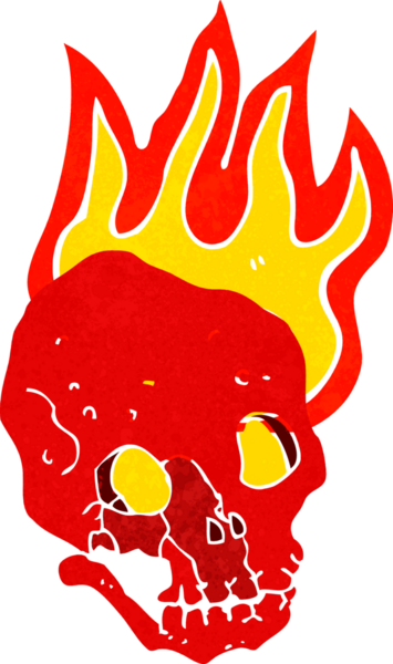 Bir insan tarafından çizilmiş alevli kafatası.