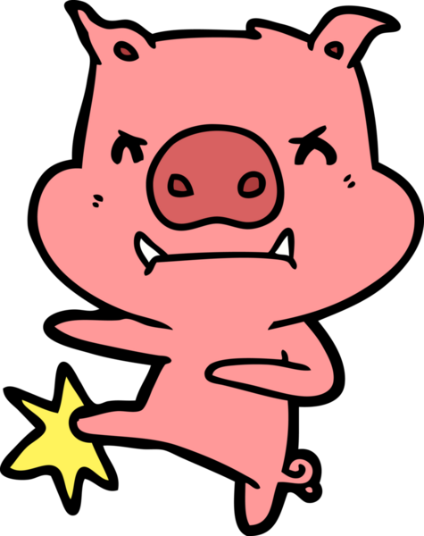 Bir insan tarafından çizilmiş kızgın çizgi film domuzu tekmesi.