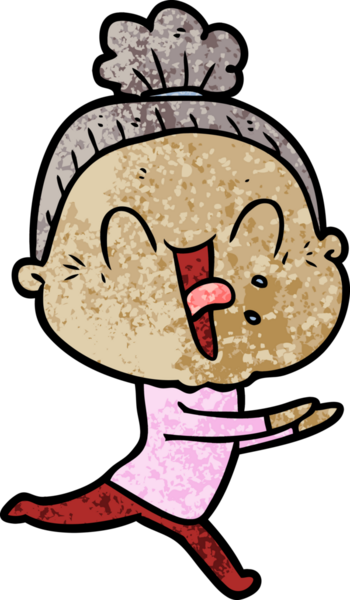 Bir insan tarafından çizilmiş mutlu yaşlı kadın çizgi filmi.