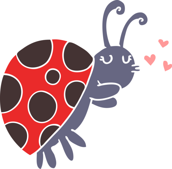 Bir insan tarafından çizilmiş düz renkli uğur böceği