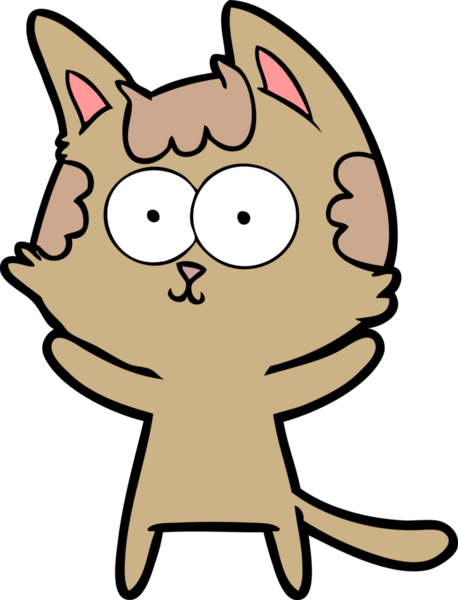 Bir insan tarafından çizilmiş mutlu çizgi film kedisi.