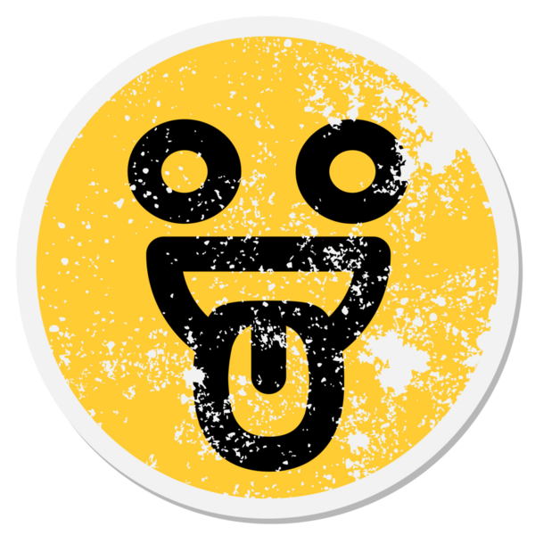 Bir insan tarafından çizilmiş çılgın mutlu yüz dairesel etiketi.