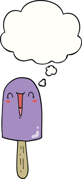 Bir insan tarafından çizilmiş düşünce balonlu mutlu buz lolipopu.