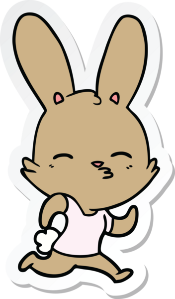 Bir insan tarafından çizilmiş tavşan koşan bir çizgi film çıkartması.