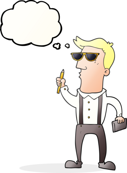 Bir insan tarafından çizilmiş not defteri olan serbest çizimli düşünce balonu karikatürü adam.