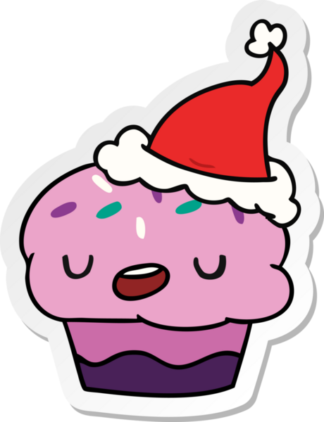 Bir insan tarafından çizilmiş Kawaii kekinin el çizimi Noel çıkartması.