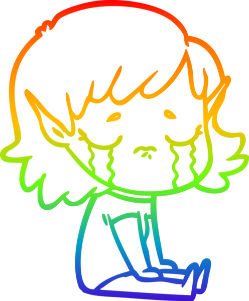 Gökkuşağı gradyan çizgi çizimi Bir insan tarafından çizilmiş ağlayan elf kızı