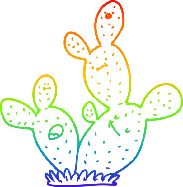 Bir insan tarafından çizilmiş bir kaktüsün gökkuşağı gradyanı çizimi