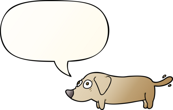 Bir insan tarafından çizilmiş, konuşma baloncuğu olan çizgi film küçük köpeği.