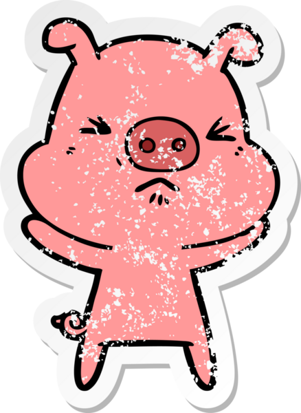 Bir insan tarafından çizilmiş kızgın bir domuzun sıkıntılı çıkartması.
