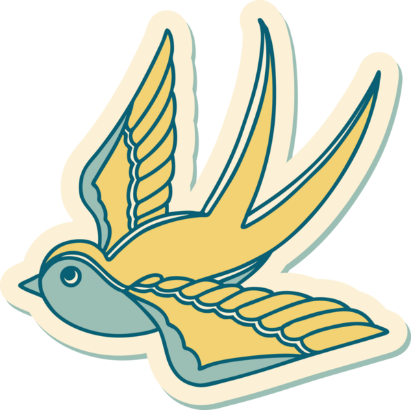 Bir insan tarafından çizilmiş geleneksel bir kırlangıç stili dövme çıkartması.