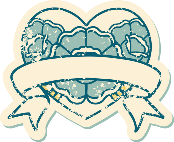 Bir insanın çizdiği çiçekli kalp ve pankartın sembolik dövmeli resmi.