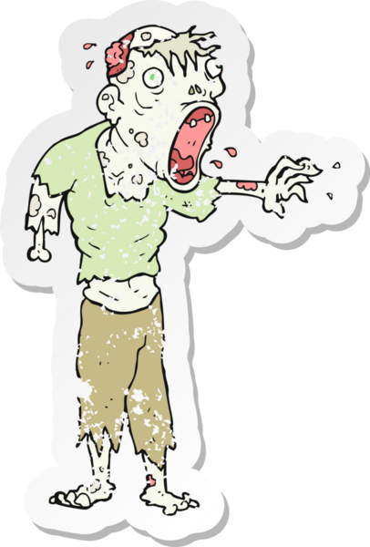 Bir insan tarafından çizilmiş zombi çizgi filminin gerilimli çıkartması.