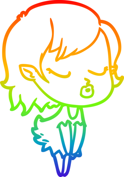 Gökkuşağı gradyan çizgisi. Bir insan tarafından çizilmiş şirin bir vampir kız çizgi filmi.