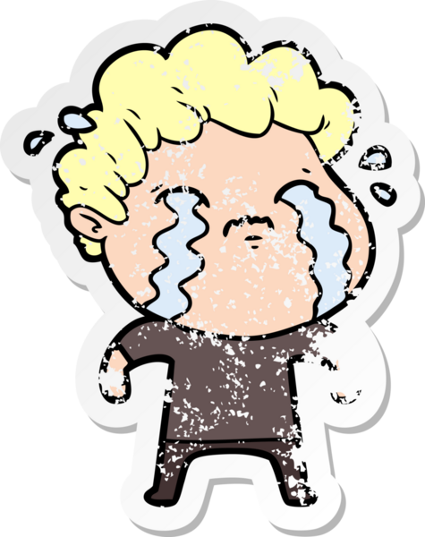 Bir insan tarafından çizilmiş ağlayan bir karikatürcünün sıkıntılı çıkartması.