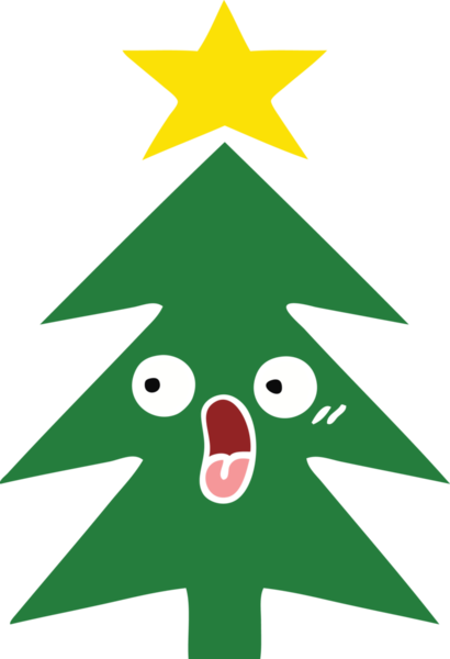 Bir insan tarafından çizilmiş bir noel ağacının düz renkli retro karikatürü