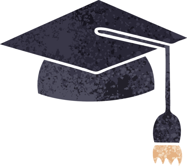 Bir insan tarafından çizilmiş mezuniyet şapkasının retro çizim tarzı karikatürü.