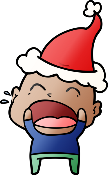 Bir insan tarafından çizilmiş Noel Baba şapkası giymiş bağıran kel bir adamın gradyan çizimi.
