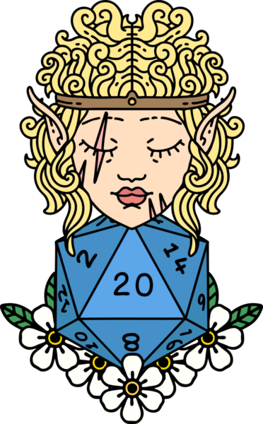 Retro Dövme Tarzı Bir insan tarafından çizilmiş 20 zarlı barbar karakter