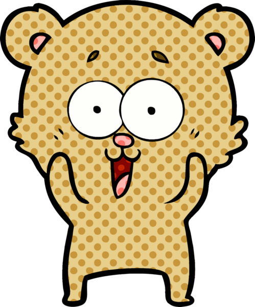 Bir insan tarafından çizilmiş gülen oyuncak ayı çizgi filmi.