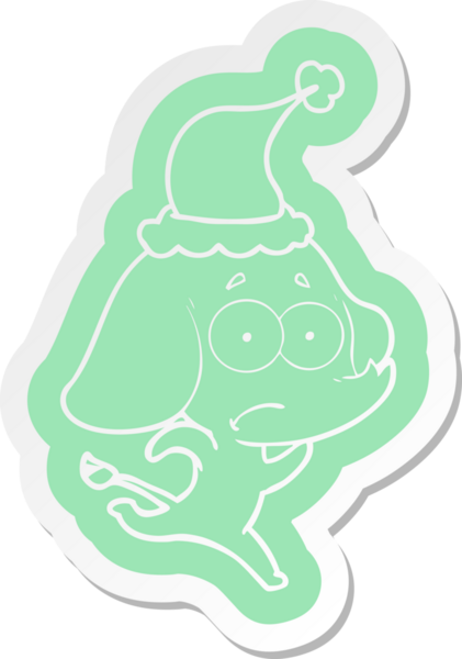 Bir insan tarafından çizilmiş Noel Baba şapkasıyla kaçan belirsiz bir filin garip karikatür çıkartması.