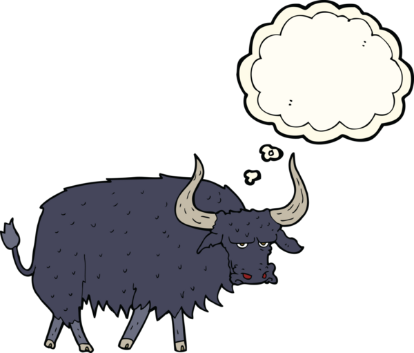 Bir insan tarafından çizilen düşünce baloncuğuyla kıllı öküzü kızdıran çizgi film.