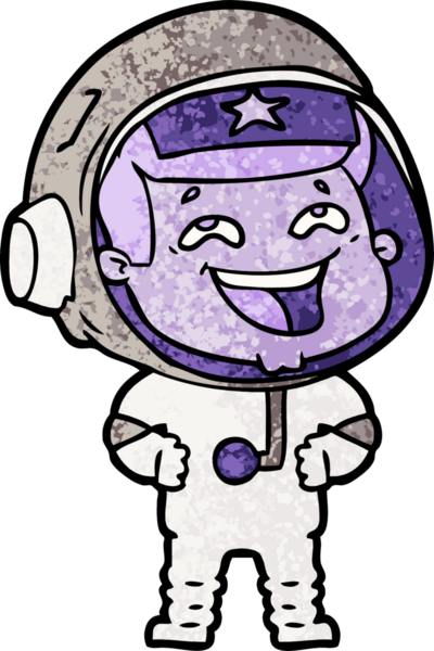 Bir insan tarafından çizilmiş gülen astronot çizgi filmi.