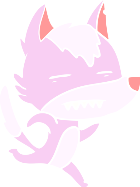 Düz renkli çizgi film kurt bir insan tarafından çizilmiş dişleri gösteriyor.