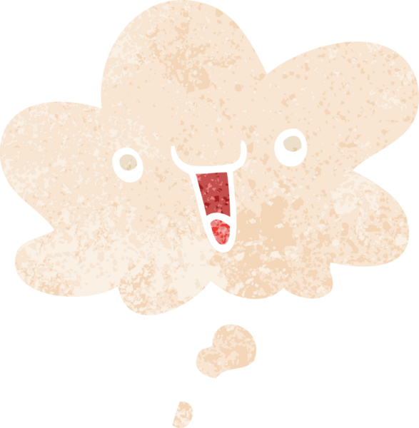 Düşünce baloncuğu ve grunge ile sevimli mutlu çizgi film yüzü bir insan tarafından çizilmiş sıkıntılı retro dokuma tarzı