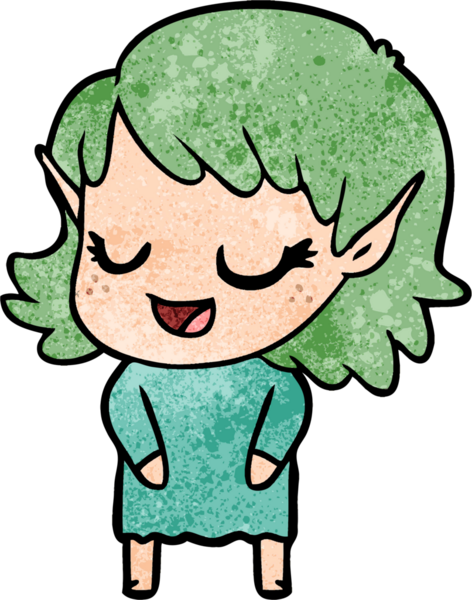 Bir insan tarafından çizilmiş mutlu elf kızı.