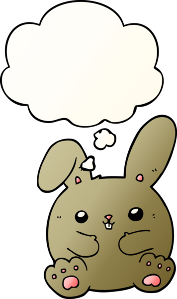 Düşünce baloncuklu çizgi film tavşanı bir insan tarafından çizilmiş.