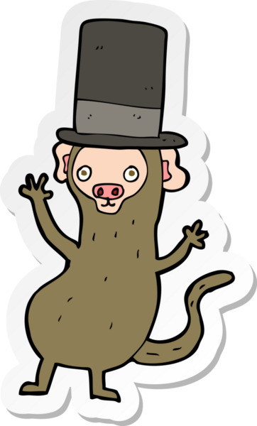 Bir insan tarafından çizilmiş silindir şapkalı maymun çıkartması.