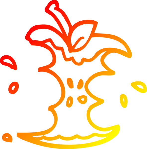 Bir insan tarafından çizilmiş sulu, ısırılmış bir elmanın sıcak çizgi çizimi.