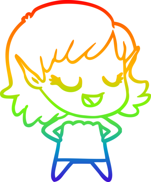 Gökkuşağı gradyan çizgisi mutlu çizgi film kızı bir insan tarafından çizilmiş.