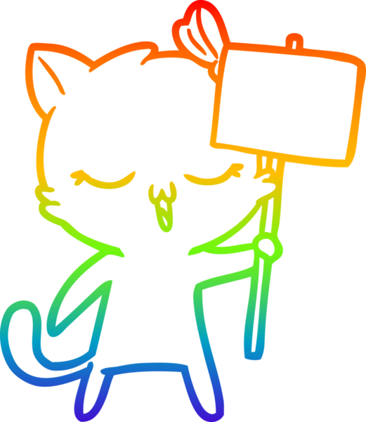 Gökkuşağı gradyan çizgi çizimi bir insan tarafından çizilmiş bir çizgi film kedisi.